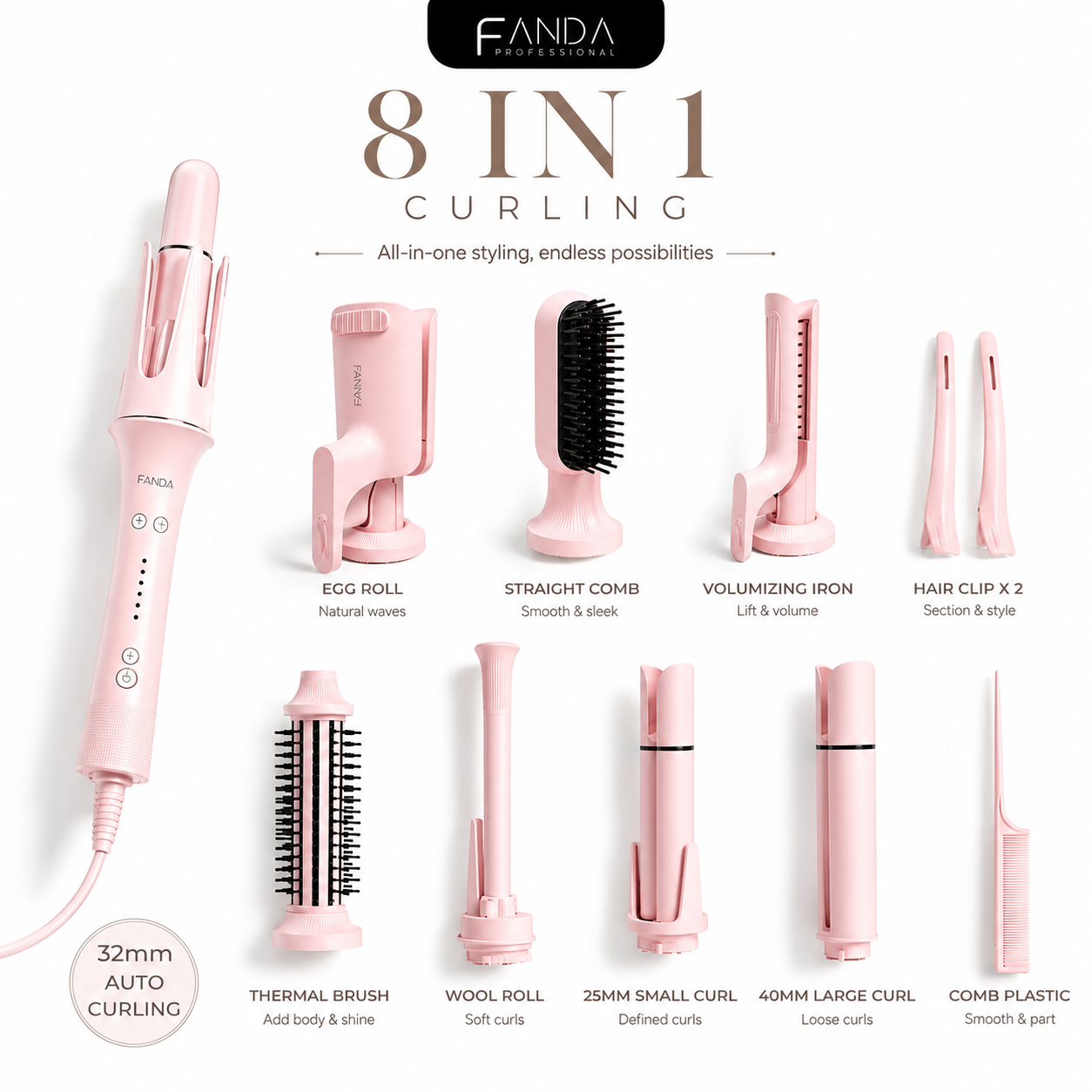 FANDA 8 IN 1 CURLING IRON FULL SET